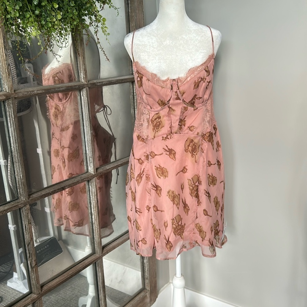 ASOS DESIGN corset bias mini dress vintage pink floral print US 14